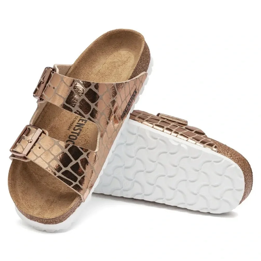 New Birkenstock Arizona Gator Gleam Sandals- Copper - Picture 7 of 8